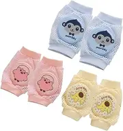 [LIFKOME] 3 Pairs Baby Kneepads Elbow Pads Crawling Protector Breathable Absorbent Monkey Elephant Toddler Infant Safety Gear