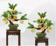 Chinese Feng Shui Jade Stone Peach Bonsai Decor Gemstone Fruit Plant Tree Gift