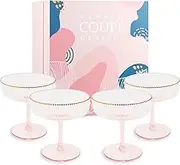 Blush Pink Coupe Glasses Set of 4, Exquisite Ribbed Martini Glasses, 8 oz Pink Champagne Glasses with Gifting Box, Wine Glasses, Coupe Cocktail Glasses, Vintage Glasses for Party Wedding Birthday