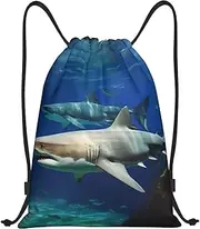 [BWLHJKE] Two White Sharks Drawstring Backpack Waterproof String Bag Sports Sackpack Gym Bags for Men Women