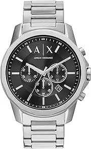 [Armani Exchange] Men's Silver Stainless Steel Banks Analogue Watch, 44mm