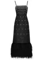 Huishan Zhang Astra Feather-trimmed Embellished Cloqué Maxi Dress - Black - 12 (UK12 / M) 12 (UK12 / M)