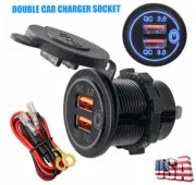 12V Car Charger Socket QC 3.0 Dual USB Port Touch Switch Phone Fast Charging USA (for: Renault)