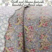 NEW! ~ COZY CHIC COUNTRY SHABBY BLUE WHITE GREEN RED PINK ROSE LEAF QUILT SET