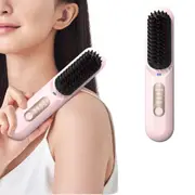 Mini Cordless Hair Negative Ion Straightener Brush LED Display-Pink