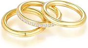 [Melhill] Titanium Steel Stackable Ring Set 3 Pieces Cubic Zirconia Hypoallergenic Minimalist Everyday Wear Jewelry for Women Size 8