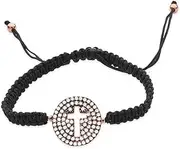 [JewelryWeb] 925 Sterling Silver Rose and Black Medium CZ Simulated Diamond Disk With Cut Out Religious Faith Cross Element Bracelet Link-Bracelet for Women