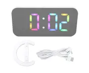 LED RGB Digital Alarm Clock - 6.5in Smart Mirror, Dynamic Colors, Bedside Clock (White)