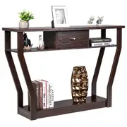 Giantex Classical Console Table Hallway Table Entry Tables Sideboard w/Storage Drawer&3 Shelves Display Organiser Brown