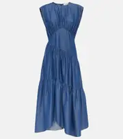 [Frame] Frame Gathered tiered denim midi dress AU 14 blue