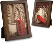 5x7 Picture Frame, Pack of 2 Rustic Picture Frames 5x7 with Real Glass, Solid Wood 5x7 Photo Frame for Table Top Display or Wall Mounted (Vintage Walnut)