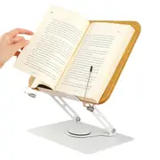 Adjustable Book Holder Stand with 360 Degree Rotating Bases for Reading-Light Brown