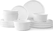 [Asrug] 12-Piece Plates and Bowls Sets,Ceramic Dinnerware Sets for 4, Chip Resistant and Scratch Dish Set, Dining Dinner Porcelain Dishware, Microwave and Dishwasher Safe,White Matte