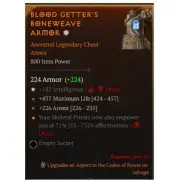 Diablo 4 S8 Blood Getter's Boneweave Armor 1GA Legendary Chest Armor Gear Item