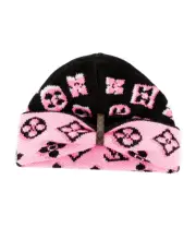 AUTH NEW Louis Vuitton Pink Black Wool 3D Monogram Beanie