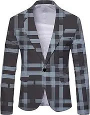 [SWJGLITTR] Men's Casual Blazer Floral Coat Regular Tuxedo Floral Suit Jacket Slim Fit Lightweight Blazer Coats, Grey, X-Large