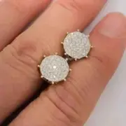 14K Yellow Gold Finish 2Ct Round Cut Genuine Moissanite Cluster Stud Earrings