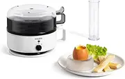 Krups Ovomat EG230115 Super Egg Boiler - Holds up to 7 Eggs, Cooking and Keeping Warm Function, Includes Water Measuring Cup with Egg Punch, Beep Sound, White/Black