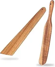 2 Pack Wood Flipper Egg Scraper, Non Stick, Heat Resistant Wood Flat Scraper Spatula, Flat Wooden Turner for Turning Flipping Serving Scraping (Style 2)