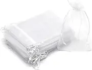 Bezall 50Pcs 5x7 Inch White Organza Bags with Drawstring, Sheer Jewelry Candy Pouch Christmas Wedding Party Favor Gift Bags
