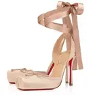 Christian Louboutin Cassia Lace Up 100 Blush Nude Tie Ballet Sandal Heel Pump 40
