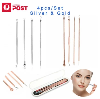 4Pcs Stainless Blackhead Pimple Remover Extractor Popper Blemish Tool Set Pimple