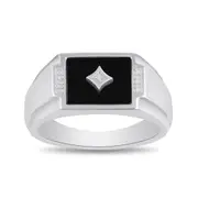 Sterling Silver Diamond Set Black Onyx Men's Ring
