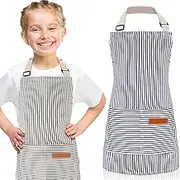 Jiuguva 2 Pack Kids Apron Adjustable Chef Apron Cotton Toddler Stripe Apron Cooking Aprons with 2 Pockets for Children Baking