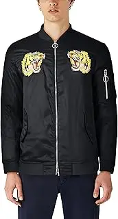 [Hat and Beyond] Mens Heavyweight Japanese Mythology Embroidered Patch Bomber Flight Military Zip-Up Jacket (2X-Large, 1vwj03_Black)