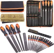 Mardatt 24Pcs Professional Metal File Set Tools Include 4 Large Hand Files 1 Rasp Tool 14 Needle Files 1 Wire Brush and 4 Sandpapers W Zipper Case for DIY Craftwork, Shaping Metal, Wood, Plastic