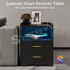 Bedside Tables Side Table Smart LED Light 2 Drawers Nightstand 2 USB ports Black