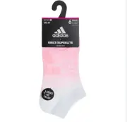 Adidas superlite 6pk no-show socks 6 pair Big Girls Size S 13C-4Y Pink Purple Wh