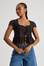 [Factorie] Factorie - Sage Tie Front Top - Black L BLACK