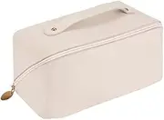 Large Capacity Travel Cosmetic Bag Organizer Makeup with Brushes Slots Dividers, Portable Cosmetic Case, White, Pink, Brown, Ideal for Travel and Daily Use
