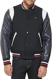 [Tommy Hilfiger] Men's Mixed Media Varsity Bomber Jacket