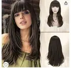 New Sexy Dark Brown Synthetic Hair Long Layered Wig With Fringe Bangs Natural