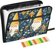 Quteprint 13 Pockets Expanding File Folder with Zipper Closure, Gnomes Mushroom Flowers Plants Accordion File Folder with Sticky Labels, Letter Size A4 Papers Expandable File Document Organizer