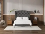 My Style Winged Headboard & Slimline Base - Queen / Gunmetal / Slimline Base