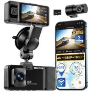 NEXPOW 4K 3 Channel Dash Cam, Front Inside and Rear Dash Camera, Voice Control