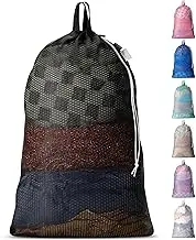 Large Mesh Laundry Bag - Carry Handles, Secure Drawstring Closure, Machine Washable, Spacious Storage, Durable Soft Mesh Net Material, College Dorm, Camp, Laundromat. (Black)