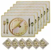 PVC Dining Table Placemat and Tea Coaster Set, Set of 6, Ivory