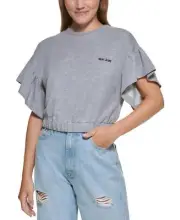 dkny Jeans Cropped Flutter-Sleeve T-Shirt E21FFHLW XXS