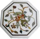 Marquetry Art Coffee Table Top White Marble Patio Sofa Side Table for Garden