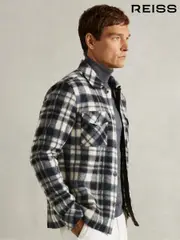 Reiss Navy Wade Patch-Pocket Checked Overshirt (AB2282) | $350