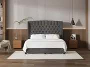 My Style Winged Headboard & Slimline Base - King / Gunmetal / Drawer Base