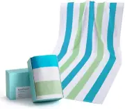 Wiikweek Blue Green Striped Premium 100% Cotton Soft Touch Absorbent Beach Towel