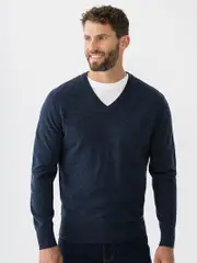 Elliotts Wool Blend Vee Neck Knited Pullover Blue
