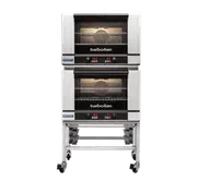 Turbofan E27D2/2 - Full Size Tray Digital Electric Convection Ovens Double Stacked on a Stainless Steel Base Stand