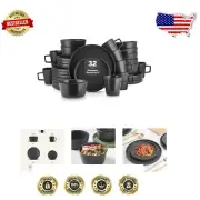 32-Piece Matte Black Stoneware Dinnerware Set – Service for 8, Trendy & Durable
