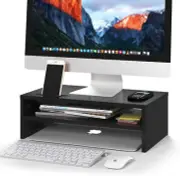 Monitor Computer Desk Mount Stand Riser Wood With Dual Shelf Storage Organizer